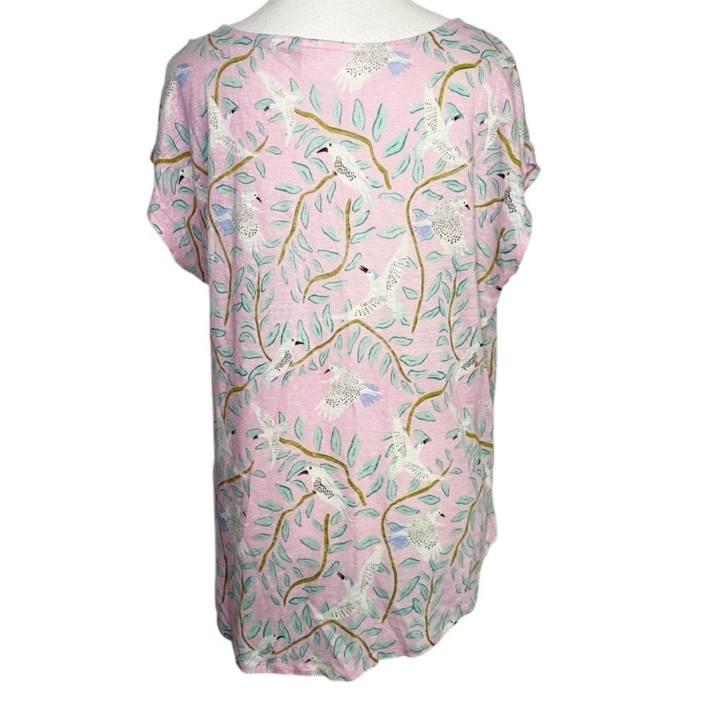 Cynthia Rowley 100% Linen Pink Tropical Birds Top Blouse - Picture 2 of 12